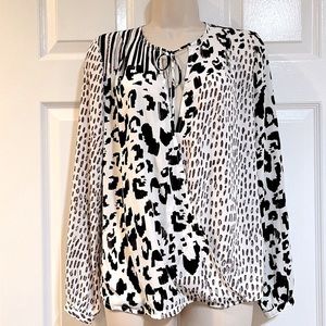 CAbi-Mixed Animal Print-Deep Plunge Cross Over Front Blouse-Sz XS